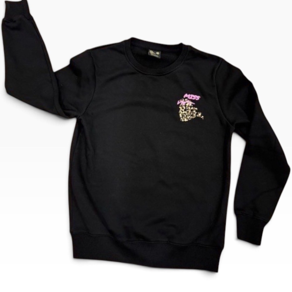 Mr Eat Well Heather McMahan‎ Sweatshirt Black Miss Absolutely Leopard Pink SM
